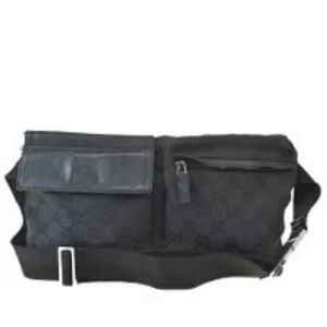 Gucci Waist Pouch Clutch Bag GG Black Canvas Leather